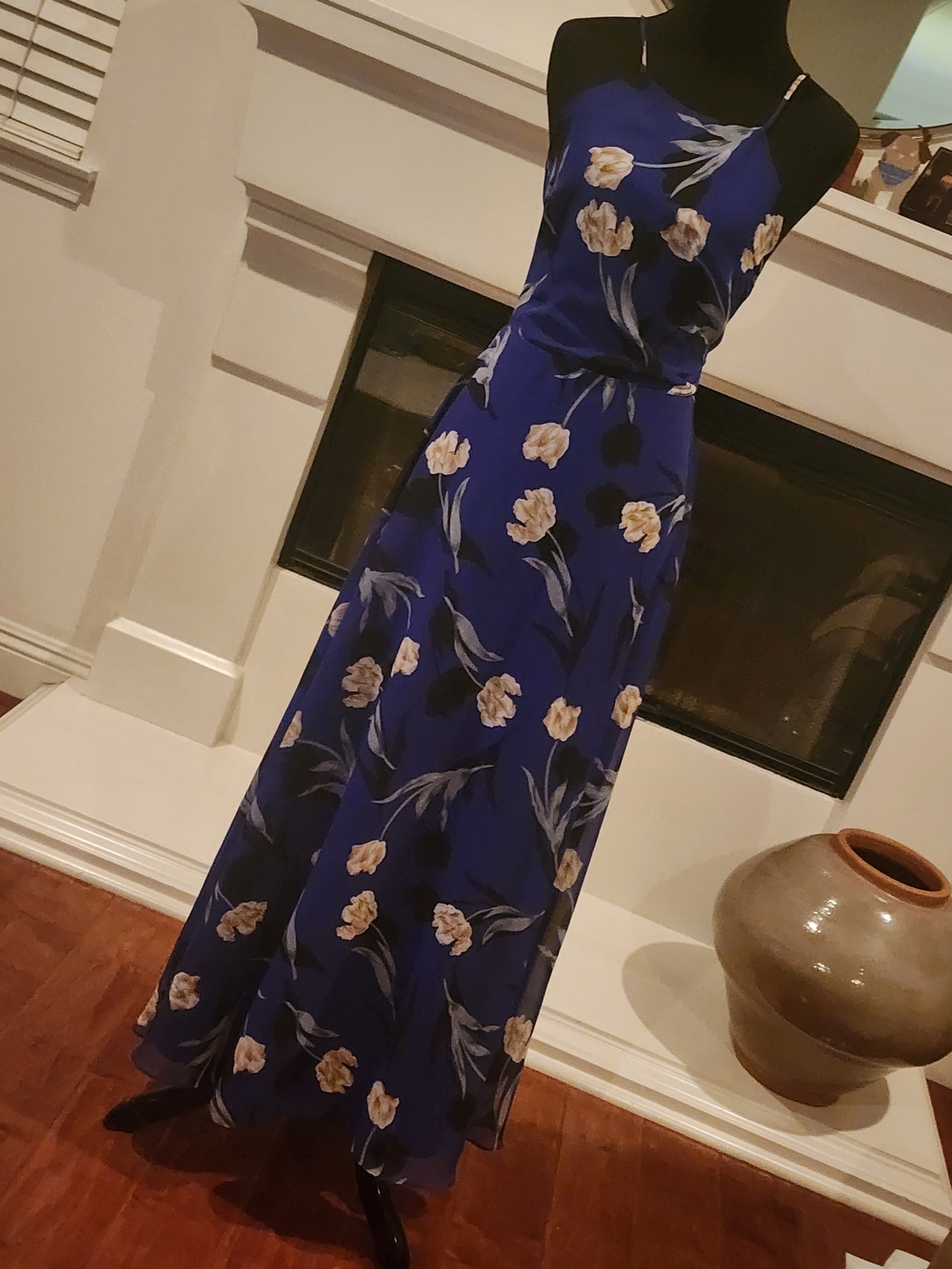Lulu's Royal Blue Floral Maxi Dress with Cream Blooms